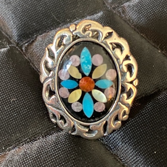 Vintage Carolyn Pollack Black Onyx Mosaic Inlay Necklace & Earring Set - Picture 3 of 9